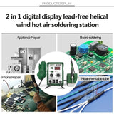 BEST BST-878D 2 in 1 AC 220V 700W LED Displayer Helical Wind Adjustable Temperature Unleaded Hot Air Gun + Solder Station & Soldering Iron