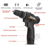 HILDA Home Power Drill 12V Li-Ion Drill With Charger And Battery, EU Plug