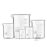 Beaker Glass Borosilicate 3.3  5 ml, 10 ml, 25 ml, 50 ml, 100 ml, 250 ml with Graduation Marks, Set of 6 Beakers