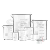 Borosilicate 3.3 Glass Beaker 5 ml, 10 ml, 25 ml, 50 ml, 100 ml, 250 ml, 500 ml, 1000 ml with Graduation Marks, Set of 8 Beakers