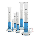 Borosilicate 3.3 Glass Measuring Cylinder 5 ml, 10 ml, 25 ml, 50 ml, 100 ml, 250 ml with Graduation Marks, Set of 6 Measuring Cylinders- 