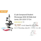 G Lab Compound Student Microscope With LED LAMP,50 BLANK N TWO PREPARED SLIDES ISO 9001:2015 CERTIFIED- 