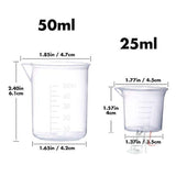 SPYLX Plastic Beaker Set, 5 Sizes Low Form Measuring Graduated Beakers in 500 ml, 250 ml, 100 ml, 50 ml, 25 ml for Laboratory, & Science Experiments with 5 Plastic Droppers in 3 ml- 