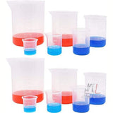 SPYLX Plastic Beaker Set, 6 Sizes 25ml 50ml 100ml 250ml 500ml 1000ml, 2pcs for Each Size Graduated Clear Measuring Cup Pack of 12 pcs- 