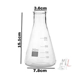 Scifa High Quality Borosilicate 3.3 Glass Beakers - 100 ml, 250 ml and Conical - 100 ml, 250 ml with Rubber Cork & Graduation Marks, Pack of 4- 